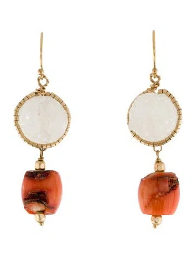 Pre-owned Eva Noga Coral & Druzy Drop Earrings In Multi