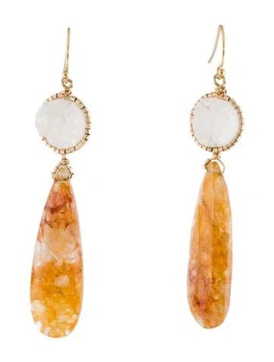 Pre-owned Eva Noga Drusy & Quartz Drop Earrings In Multi