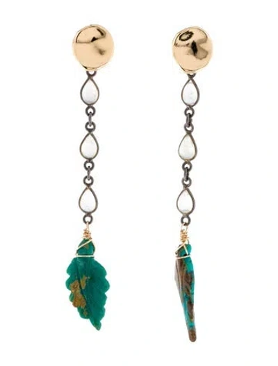 Pre-owned Eva Noga Moonstone & Turquoise Drop Earrings In Multi