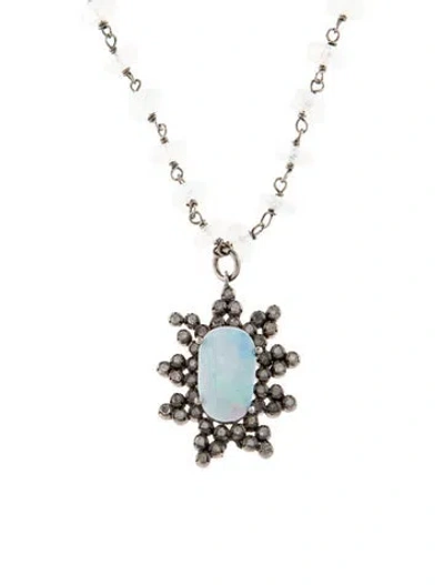 Pre-owned Eva Noga Moonstone, Opal & Diamonds Beaded Pendant Necklace, 23" In Multi