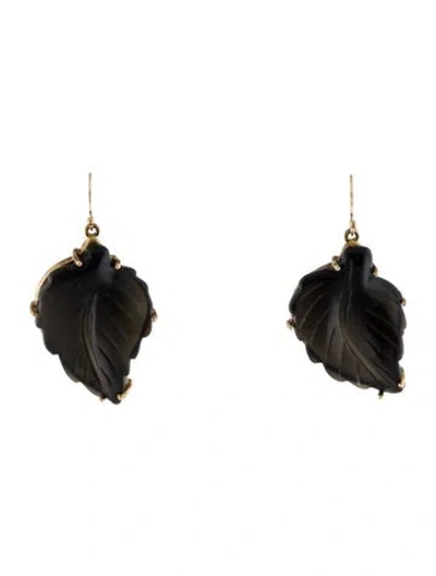 Pre-owned Eva Noga Obsidian Leaf Drop Earrings In Multi