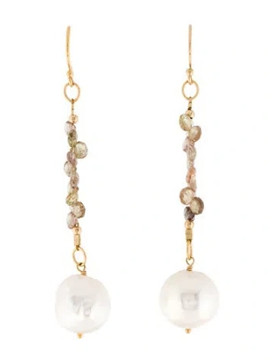 Pre-owned Eva Noga Pearl & Garnet Drop Earrings In Multi