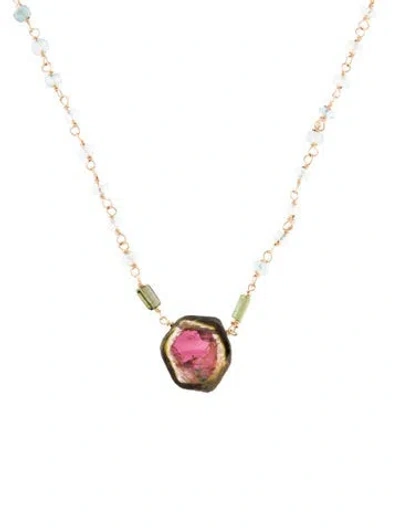 Pre-owned Eva Noga Tourmaline & Aquamarine Beaded Link Necklace, 22" In Multi