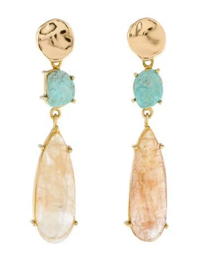 Pre-owned Eva Noga Turqiouse & Rutilated Quartz Drop Earrings In Multi
