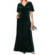 Eva Oslo Flutter Half Sleeve Velvet Wrap Evening Dress In Hunter Green