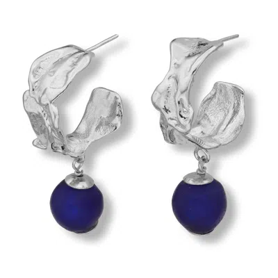 Eva Remenyi Women's Blue / Silver Vacation Deep Blue Hoop Earrings Silver In Metallic