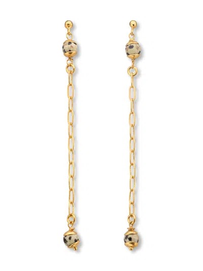 Eva Remenyi Women's Gold / Black / Grey Faceted Dalmatian Jasper Long Earrings