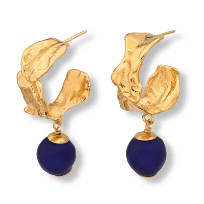 Eva Remenyi Women's Gold / Blue Vacation Deep Blue Hoop Earrings Gold In Multi