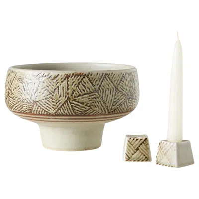 Pre-owned Eva Stæhr Nielsen Royal Copenhagen Centerpiece Bowl & Candlesticks By  In Sand