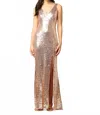 Eva Tula Sequin Sheath Evening Slit Gown Dress In Rose Gold