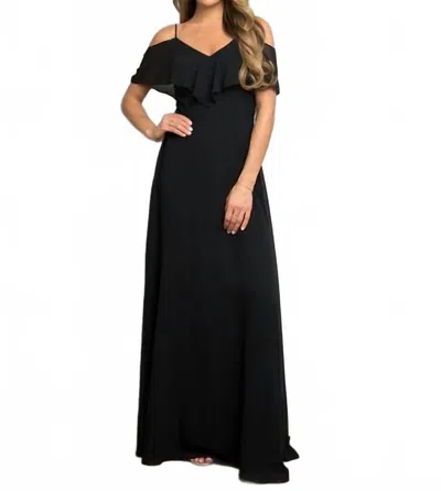 Eva Usa Chiffon Cold Shoulder Ruffle Sleeve Bridesmaid Dress In Black