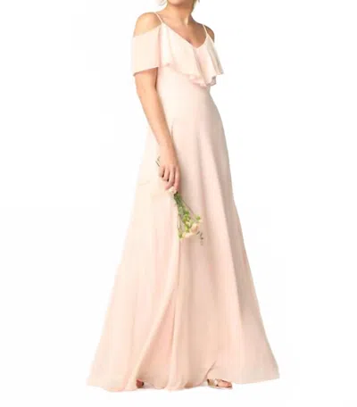Eva Usa Chiffon Cold Shoulder Ruffle Sleeve Bridesmaid Dress In Blush In Pink