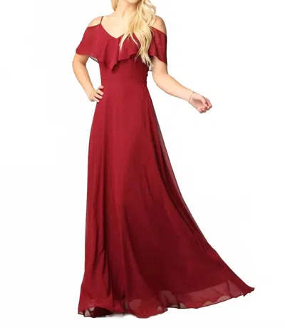 Eva Usa Chiffon Cold Shoulder Ruffle Sleeve Bridesmaid Dress In Burgundy In Red
