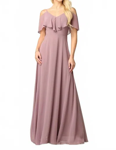 Eva Usa Chiffon Cold Shoulder Ruffle Sleeve Bridesmaid Dress In Mauve In Pink
