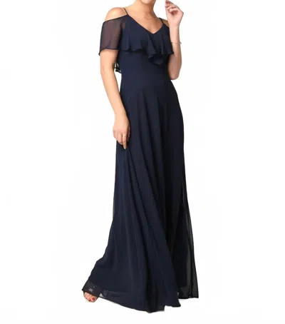 Eva Usa Chiffon Cold Shoulder Ruffle Sleeve Bridesmaid Dress In Navy In Multi
