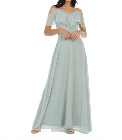 Eva Usa Chiffon Cold Shoulder Ruffle Sleeve Bridesmaid Dress In Sage In Blue