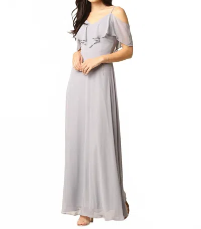 Eva Usa Chiffon Cold Shoulder Ruffle Sleeve Bridesmaid Dress In Silver In Neutral