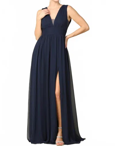 Eva V Neck Gown In Navy In Blue