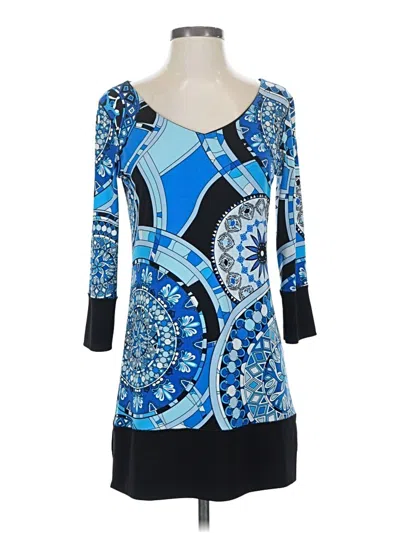 Pre-owned Eva Varro 3/4 Sleeve Top Blue Scoop Neck Tops