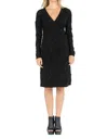 Eva Varro Long Sleeve Fold Over Dress In Crinkle Black In Black
