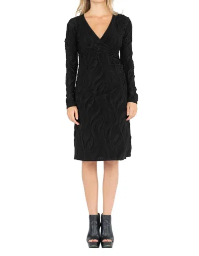 Eva Varro Long Sleeve Fold Over Dress In Crinkle Black