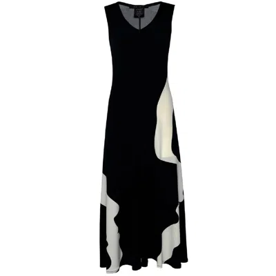 Eva Varro Women's Black  Fit & Flare V Neck Sleeveless Midi Dress - Handcrafted In Los Angeles Califo