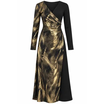Eva Varro Women's Black  Long Sleeve V Neck Wrap Maxi Dress With Self Tie Belt - Handcrafted In Los A