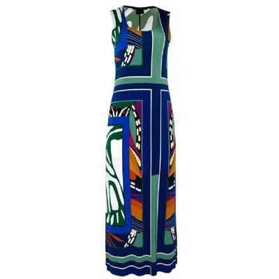 Eva Varro Women's  U Neck Tank Maxi Single Layer Dress With Raw Hemline And High Side Slits - Handcra In Blue