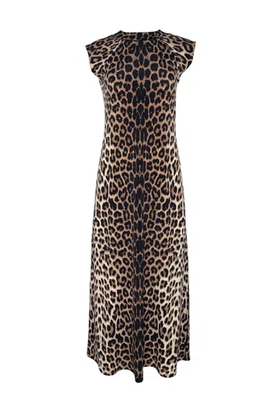 Eva Varro Women's  Yoke Straight Maxi Single Layer Dress With Tie Back Detail - Handcrafted In Los An In Animal Print