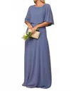 Eva Vienna Chiffon Cape Prom Evening Dress In Slate Blue