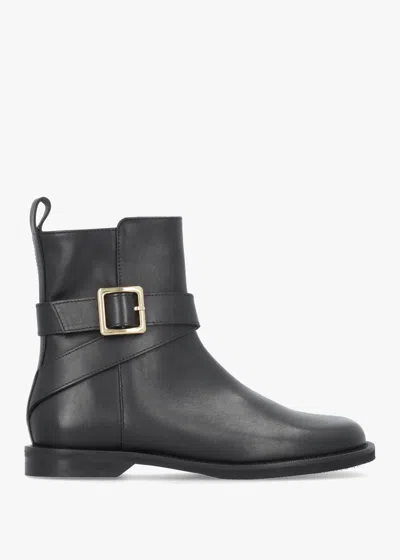 Evaluna Black Leather Buckle Strap Ankle Boots