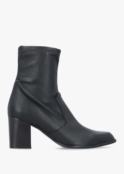 Evaluna Black Sock Like Stretch Block Heel Ankle Boots