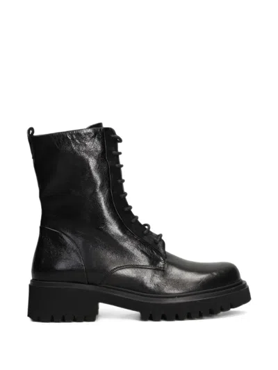 Evaluna Lace-up Leather Boots In Black