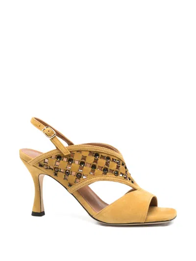 Evaluna Square-toe Embellished Sandals In Yellow