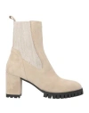 Evaluna Woman Ankle Boots Beige Size 8 Leather, Textile Fibers In Neutral