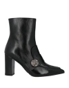 Evaluna Woman Ankle Boots Black Size 10 Leather In Black