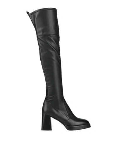Evaluna Woman Boot Black Size 8 Leather, Synthetic Material