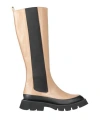 Evaluna Woman Boot Light Brown Size 10 Leather, Textile Fibers In Beige