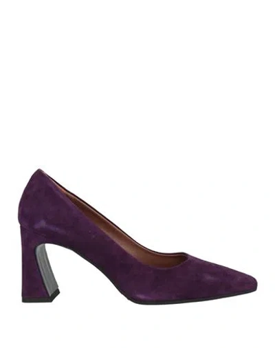 Evaluna Woman Pumps Dark Purple Size 10 Leather