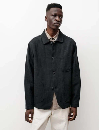 Pre-owned Evan Kinori Black Three Pocket Butcher Linen Jacket
