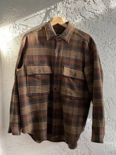 Pre-owned Evan Kinori Brown Check Wool Gauze Big Shirt