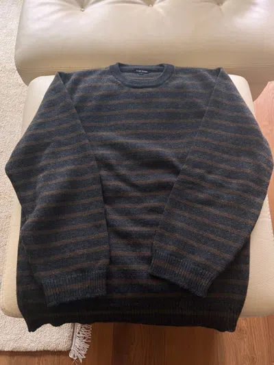 Pre-owned Evan Kinori Cashmere Wool Blend Charcoal Ochre Striped Sweater Knit In Multicolor
