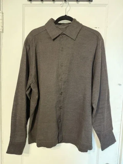 Pre-owned Evan Kinori Flat Hem Shirt- Yarn Dyed Summer- Brown/navy