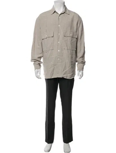Pre-owned Evan Kinori Linen Long Sleeve Shirt In Neutrals