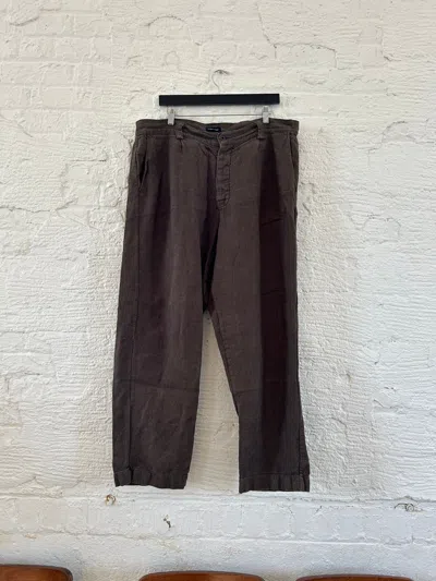 Pre-owned Evan Kinori Single Pleat Pant Anthracite Butcher Linen 34 In Brown