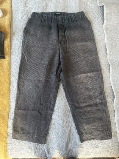 Pre-owned Evan Kinori Studio Exclusive Puppy Tooth Linen Elastic Pants In Gray