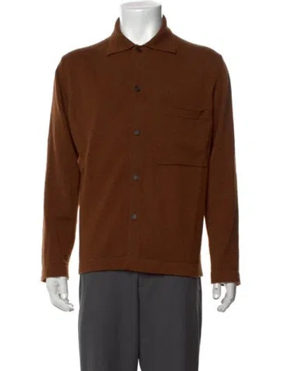 Pre-owned Evan Kinori Wool Collar Cardigan In Brown