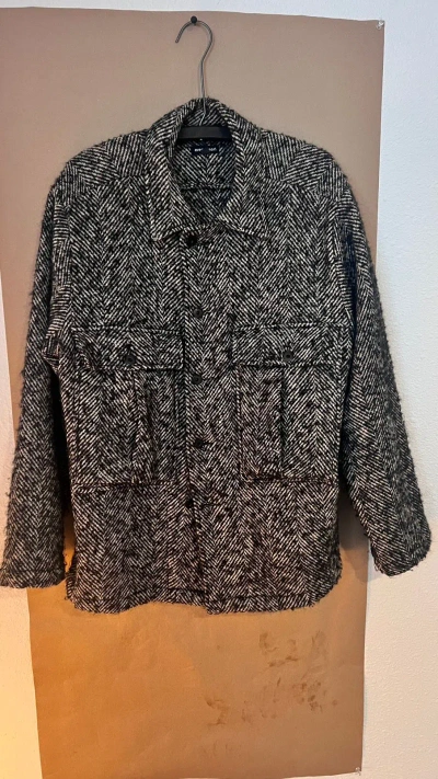 Pre-owned Evan Kinori Yarn-dyed Lambswool Herringbone Bellow Pocket Jacket In Grey