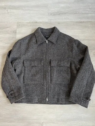 Pre-owned Evan Kinori Zip Jacket Wool Herringbone L In Brown