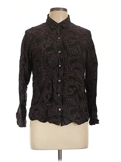 Pre-owned Evan Picone Long Sleeve Silk Top Black Paisley Pattern Mock Neckline Tops